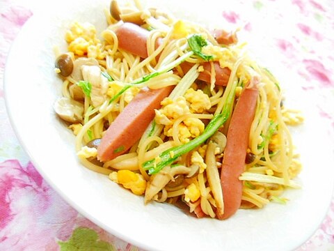 ❤ウィンナーと水菜とブナシメジの和風パスタ❤